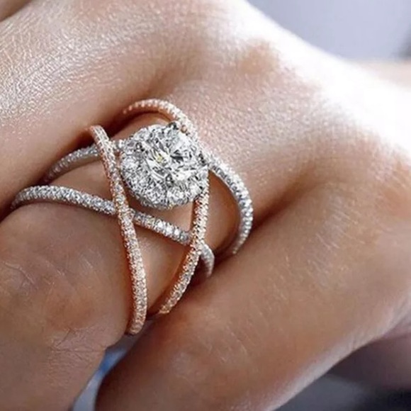 925/18k Rose Gold Diamond Criss Cross Ring - Picture 2 of 5